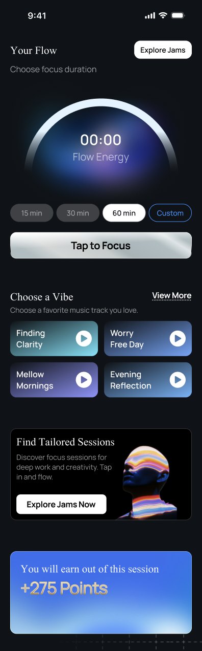 Epiphany app screen for starting a focus session and earning points