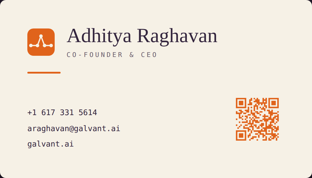 Galvant business card, back