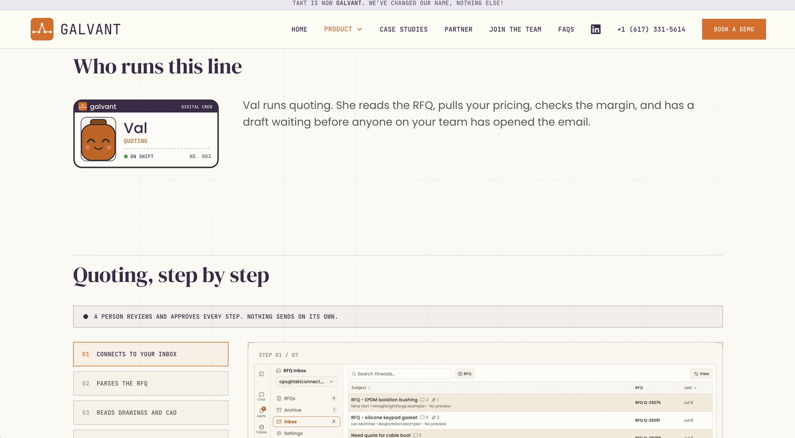 Galvant quoting walkthrough with seven clickable steps